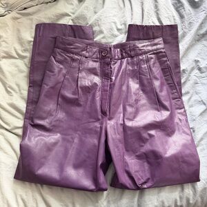 Vintage Pia Rucci Purple Leather Pants High Waisted Pleated 80s Punk Goth 30